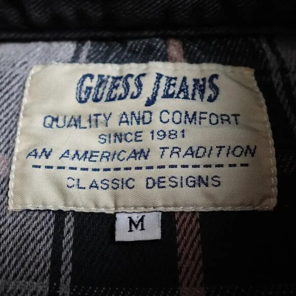 Vintage Guess Jeans Jacket Women's Medium Black Denim Plaid Lined Button Up - Picture 6 of 9